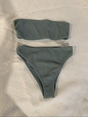 La Hearts Slate Blue Textured Bandeau Bikini Set